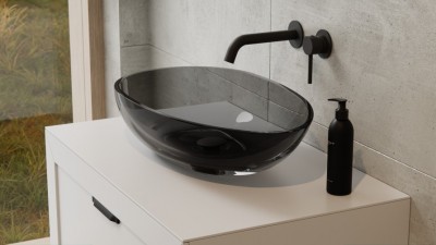 Transparentni nadpultni umivalnik NEYA carbon grey, 60 x 35 cm