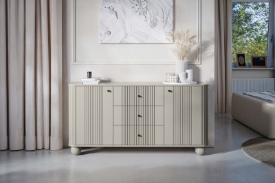 Komoda VESPER s predali, 160 cm, okrogle noge, kašmir