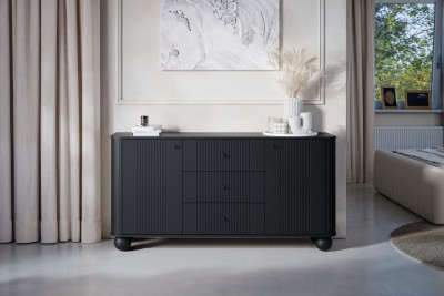 Komoda VESPER s predali, 160 cm, okrogle noge, črna