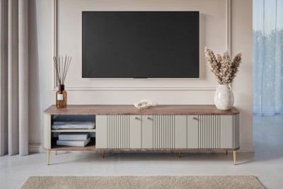 TV omarica VESPER, 187 cm, z odprtim delom, kašmir/oreh