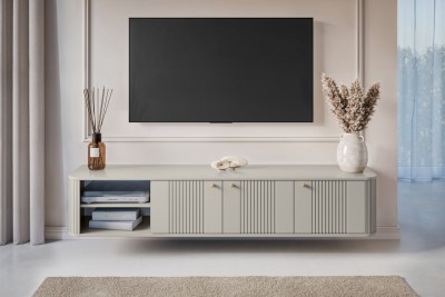 Viseča TV omarica VESPER, 187 cm, z odprtim delom, kašmir