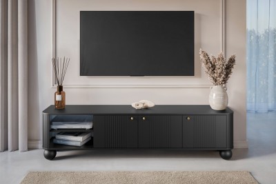 TV omarica VESPER, 187 cm, z odprtim delom, okrogle noge, črna