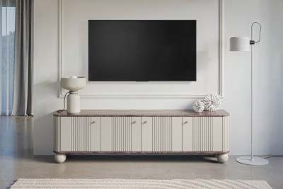 TV omarica VESPER, 187 cm, okrogle noge, kašmir/oreh