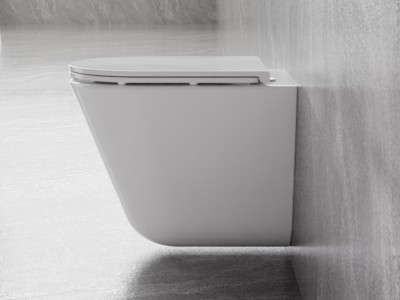 Viseča WC školjka LAAX ERGO in pokrov z mehkim zapiranjem, sijaj bela