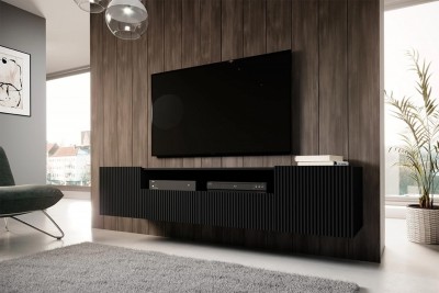 Viseča TV omarica NICOLE, 200 cm, z odprtim delom, mat črna