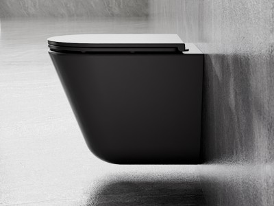 Viseča WC školjka LAAX ERGO in pokrov z mehkim zapiranjem, mat črna