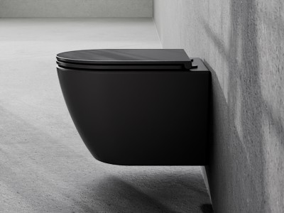 Viseča WC školjka ASPEN in pokrov z mehkim zapiranjem, mat črna