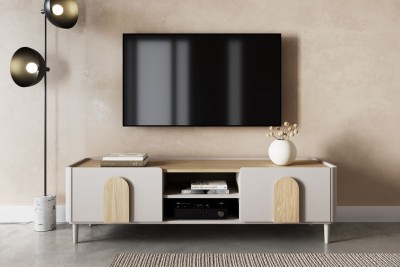 TV omara AMILIO, 170 cm, kašmir/oljen hrast, hrast ročaji in noge v kašmirju
