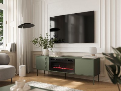 TV omara TRESSE, 180 cm, z možnostjo električnega kamina, zelena