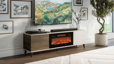 TV omara RANDOM 2 z električnim kaminom, 180 cm, kašmir/oreh/črna