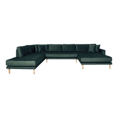 Lido U-sofa z odprtim koncem, 370x220 cm, temno zelena