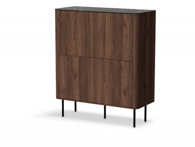 Komoda SOLANO, 100 cm, oreh dekor Warmia walnut / črni marmor