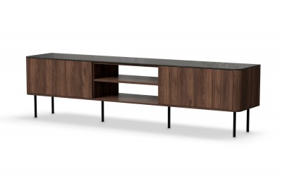 TV omarica SOLANO, 200 cm, oreh dekor Warmia Walnut / črni marmor