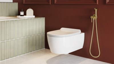 Viseča WC školjka DOTO D 54, Spin 360, brez roba, z mehkim zapiranjem, sijaj bela