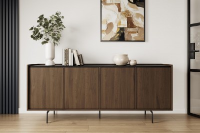 Komoda ZENAR, 200 cm, oreh / črna