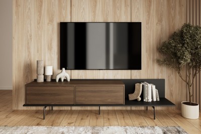 TV omara ZENAR, 200 cm, oreh / črna