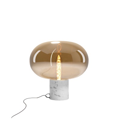 Namizna svetilka Maxlight Moonstone, T0056, jantarno steklo + bel marmor