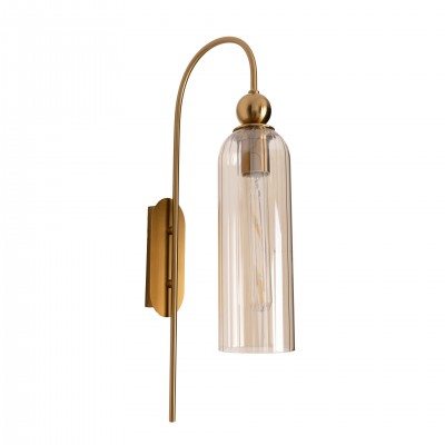 Stenska svetilka Maxlight Campanila, W0332, medenina + jantarno steklo