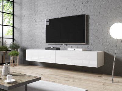Viseča TV omarica SLIDE, 200 cm, bela sijaj