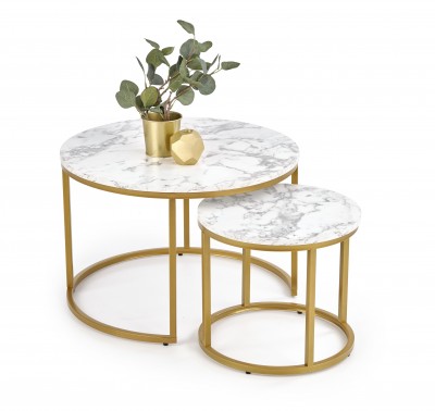 Set dveh klubskih mizic PAOLA, marmor/zlata