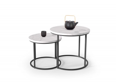 Komplet dveh klubskih mizic OREO, beli marmor/črna