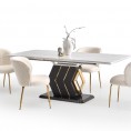 Raztegljiva jedilna miza VINCENZO, beli marmor/črna/zlata