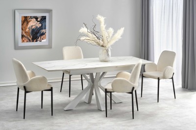 Raztegljiva jedilna miza VIVALDI, beli marmor/bela