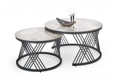 Set 2 klubskih mizic FLAMINGO, sivi marmor/črna