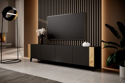 TV omarica FARO, 200 cm, peščeno črna/hrast craft