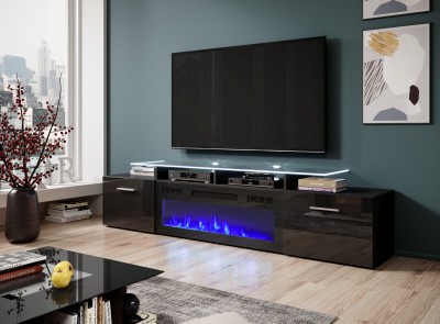 TV omarica ROVA EF, 190 cm, z možnostjo kamina, črna