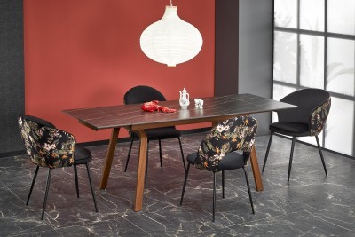 Raztegljiva jedilna miza LOZANO, 140-200/82 cm, črni marmor/oreh