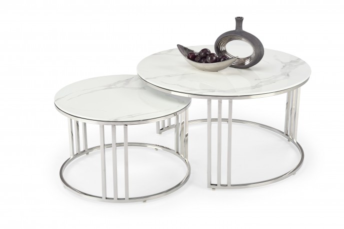 Set dveh klubskih mizic MERCURY, beli marmor/srebrna
