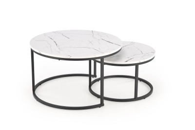 Set klubskih mizic JAVA, beli marmor/črna