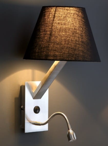 Stenska svetilka ORLANDO z LED bralno lučko, črna/krom