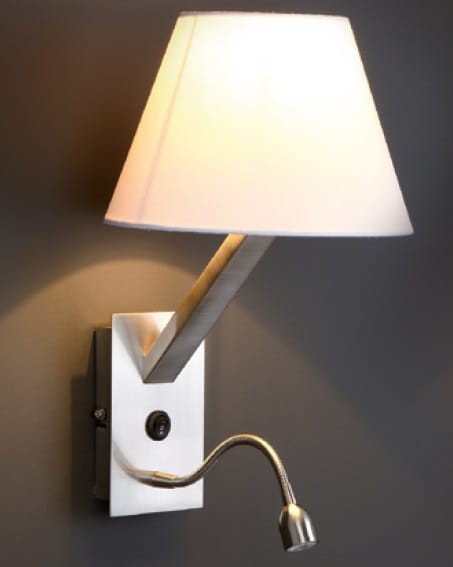 Stenska svetilka ORLANDO z LED bralno lučko, bela/saten