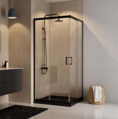 Kvadratna tuš kabina MODERN BLACK, kaljeno prozorno steklo/črna