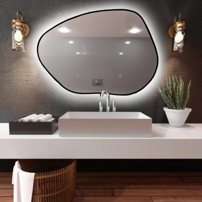 Ogledalo z LED osvetlitvijo TINY BORDER BRIGHT STAIN I, 100 x 72, črna