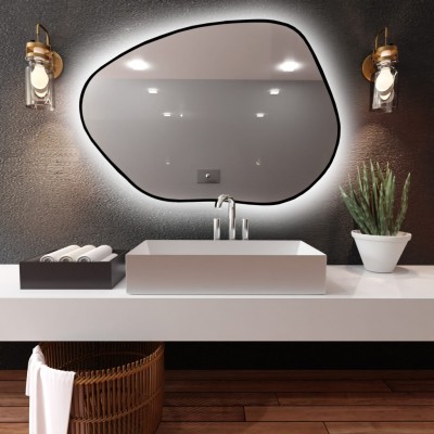 Ogledalo z LED osvetlitvijo TINY BORDER BRIGHT STAIN I, 70 x 50, črna