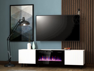 TV omarica PAFOS z možnostjo električnega kamina, 180 cm, bela mat