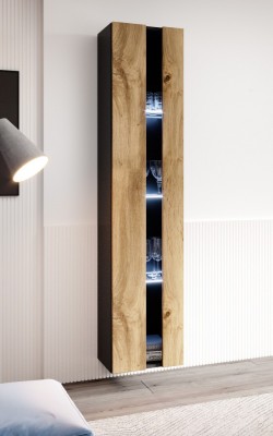 Visoka omara z vitrino VIGO, 180 cm, črna/wotan hrast