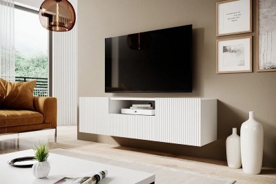 Viseča TV omarica NICOLE, 150 cm, z odprtim delom, bela