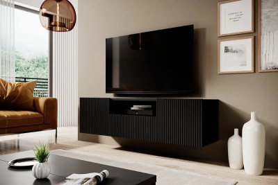 Viseča TV omarica NICOLE, 150 cm, z odprtim delom, črna