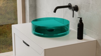 Transparentni napultni umivalnik ENYA Ocean breeze, 36 cm