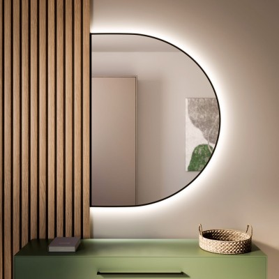 LED ogledalo Tiny border SEMI ROUND, črni okvir, več velikosti