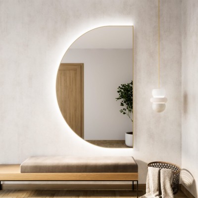 Ogledalo LED Tiny border SEMI ROUND, zlati okvir, več velikosti