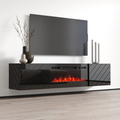 Viseča TV omarica LUXE EF z elektičnim kaminom, 182 cm, črna