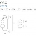 Stenska LED svetilka TORO W0274, zlata